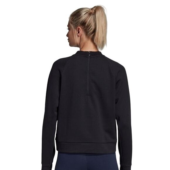 Adidas Sweatshirt Women's Sz L Black  Gray Gunmetal Letters Crewneck Zip Back - Picture 5 of 14